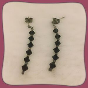 Simple Black and Silver Beaded Earrings